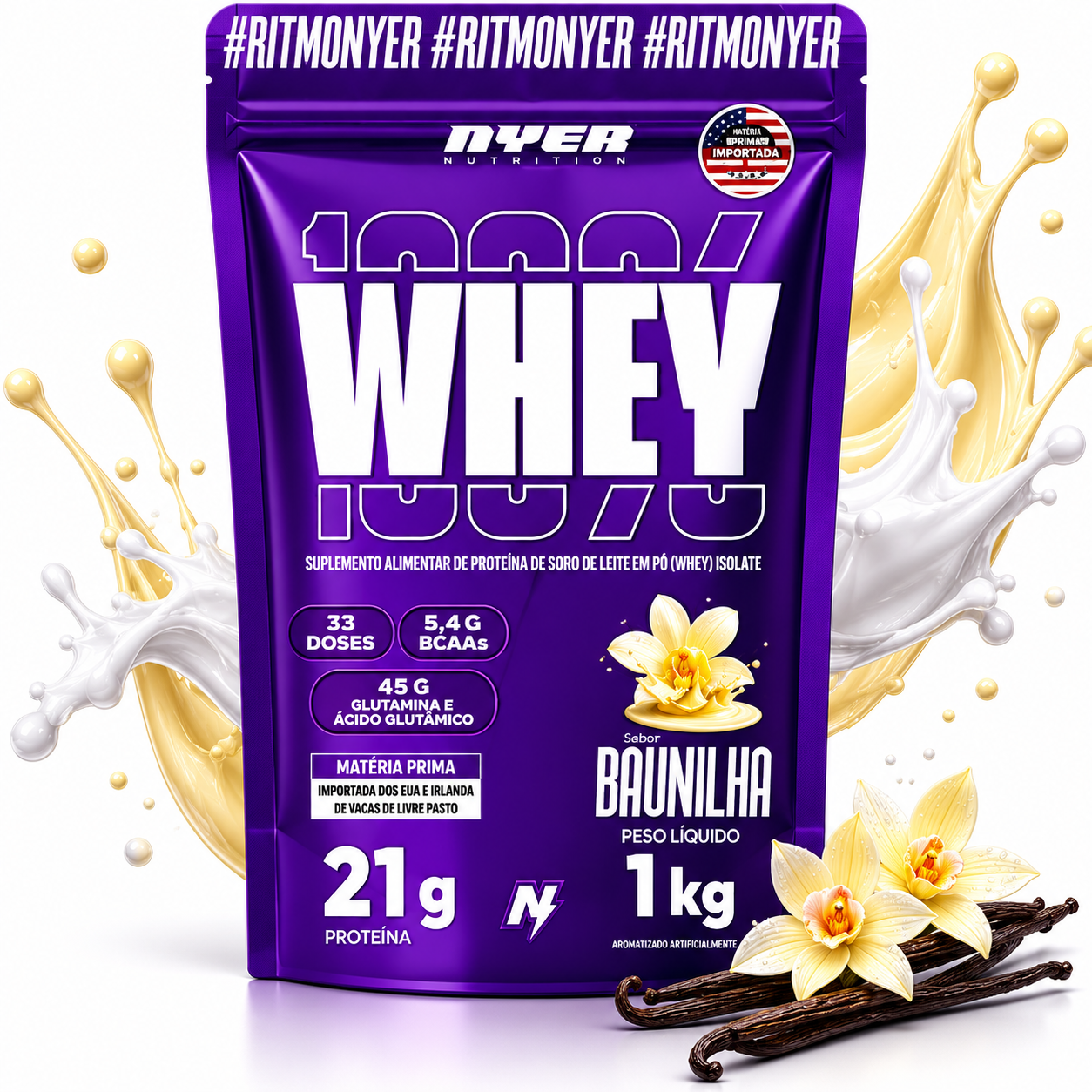 100% Whey Nyer Baunilha 1kg — Whey Protein Imperium Suplementos